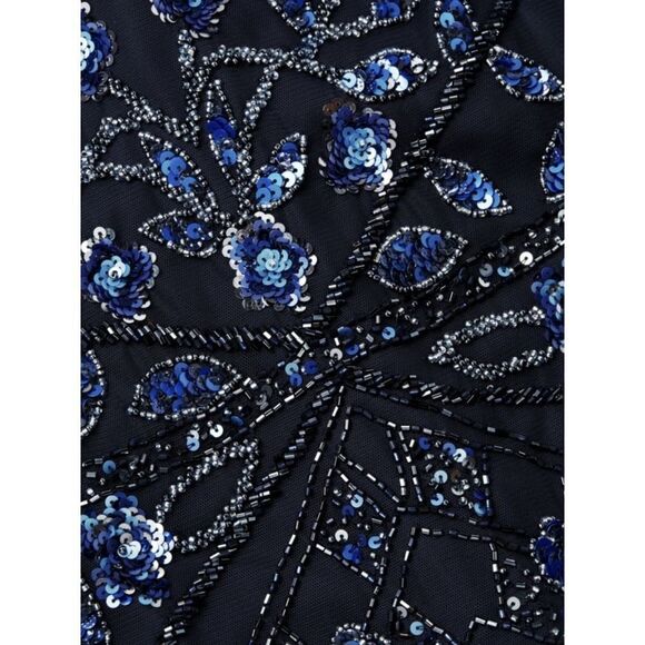 New! AIDAN MATTOX Women's Sequined Beaded Dress Gown Color Blue Long Sleeve - Picture 3 of 8